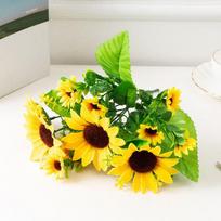Vibrant Yellow Sunflowers Artificial Decor Bouquet Silk Flowers