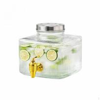 Glass Drink Dispenser with Spigot, 8L Beverage Bamboo Wood Base, Cold