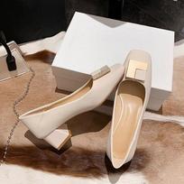 4cm Middle Square Heel Women High Heels Elegant Party Office Work Shoes Fashion Brand Closed Toe Dress Pumps for Ladies 37 smėlis