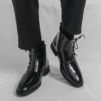 Men's British Style Retro Leather High-Top Boots - Lace-Up Martin Knight Boots Size 44 juoda