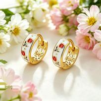 Yanbai Retro Tulip Drip Oil Earrings - High-End Fairy Forest Style auksas