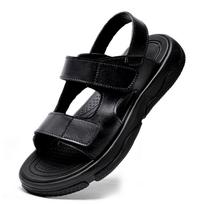 Men's Trendy Leather Sandals, Size 45-46, Adjustable Velcro, Outdoor & Beach Use 42 juoda