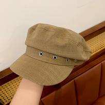 Vintage Star Hole Berets Flat Top Newsboy Hats Casual Octagonal Cap  Ladies chaki