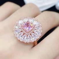 Trendy High-End Adjustable Pink Ruby Floral Ring for Women Open Adjustable