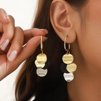 Elegant Retro Hong Kong Style Color Block Tassel Earrings auksas