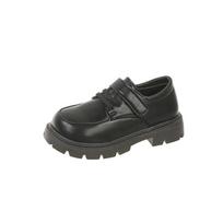 Children's Black Leather Velcro Shoes - 2026 Spring/Autumn Soft Sole Fashion for Older Kids Size 29 / Insole Length 18.1 cm