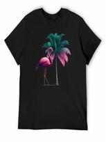 Flamingo With Palm Tree T-Shirt Plain Personalized T-Shirt Funny T-Shirt unisex Fashion S įvairiaspalvis