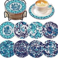 8 pieces/set of diamond painted leaf patterned coasters with brackets DIY coasters for beginners and adults, art and craft supplies gifts 8PCS/Set