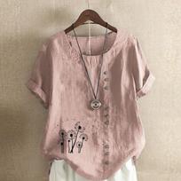Women's Fashion Black Dandelion Prined Short Sleeve T-shirt Loose Cotton Shirt Casual Loose Summer Blouse Tops Plus Size S rožinė