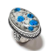 K2 Blue Azurite Handmade 925 Sterling Silver Jewelry Ring Size 10 i7R06