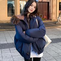 Winter Parka Coat Women Retro Short Jacket Hooded Outwear Korean Style Warm Cotton Padded Coat S tamsiai mėlyna