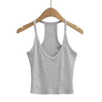Spicy Girl Sexy V-Neck Slimming Backless Camisole Tank Top for Women - Summer Ribbed Tight Fit. Medium šviesiai pilka spalva