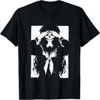 Creepy Anime Manga Ghoul Girl Japan Japanese Horror Goth T-Shirt S juoda