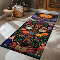 Ink-Splash Vinyl Theme Carpet, Vibrant Record Pattern on Abstract Background Rug, Washable Floor Mat for High-Traffic Passageway 40X120CM