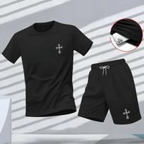 Summer Fitness Sportswear for Men, Short-sleeved T-shirt and Shorts Two-piece Set, Breathable and Quick-drying Casual Wear. S