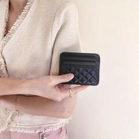 1pcs Card bag women's leather one-piece thin sheepskin multi slot compact diamond grid card clip ID bag