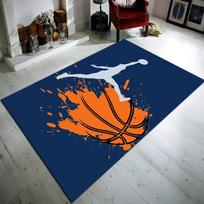 Basketball Player Silhouette Area Rug Gray with Black Trim for Game Room Non-Slip Kids Floor Mat Sports Themed Bedroom Decor 50x80cm