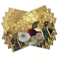 Gustav Klimt Golden Floral Polyester Placemats, Machine Washable, Rectangular Table Mats Suitable for Dining, Parties, Kitchen 4PCS