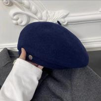 Pure Color Wool Beret Woolen Retro Painter Hat Casual Octagonal Hat  Girl tamsiai mėlyna spalva