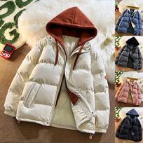 Cotton-padded Men Hong Kong Wind Loose Large Size Fake Two Hooded Coats Fashion Brand Thick Winter Bread Coat Lovers Cotton-padded Men M