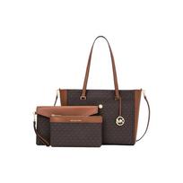 Michael Kors Maisie 40 Classic Monogram Print Zipper Closure Canvas Tote Shoulder Bag Women bags Brown Beige 35T1G5MT7B-200 Basic Set (Bag+Dust Bag)