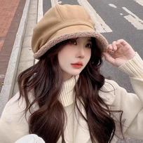 Classic Autumn Winter Plush Beret Hat Cold Prevention Leisure Bucket Hat Women Basin Cap  Vacation chaki