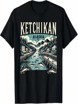 Ketchikan Alaska AK Vintage Graphic Salmon Capital Fishing T-Shirt S įvairiaspalvis