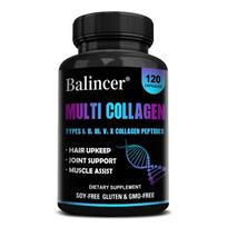 Multi Collagen Dietary Supplement, With Bovine Collagen Peptides, 120 Capsules Per Bottle 120 Capsules black