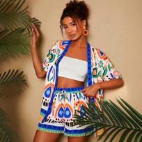 Womens Short Sleeve Printed Kimono Cardigan Sets XS mėlyna