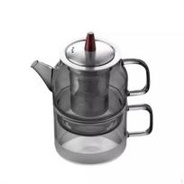 Glass Teapot with Infuser and Cup Heat Resistant Borosilicate Tea Set Crystal Clear Stackable
