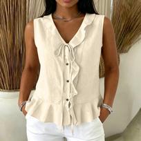 Ladies Camisole Tops UK Button Down Ruffle Hem Vest Tops Women UK Boho Tops for Women Summer Tops for Women UK XL smėlis