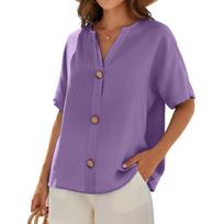 Linen Tops for Women UK Casual Button Down Linen Shirt Women Loose Fit Ladies Linen Tops for Daily Wear Womens Linen Tops S violetinė