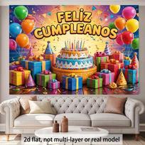 2D Vibrant Spanish Birthday Background Featuring Confetti and Party Hats 47.2x31.5inch/120*80cm