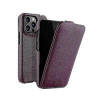 (iPhone 14 Pro, Purple) MELKCO For iPhone 14 Pro Litchi Texture Phone Case Genuine Cow Leather+PC Vertical Flip Cover-Black iPhone 14 Pro