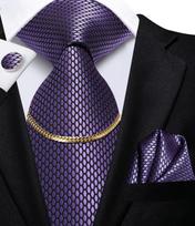 HI-Tie vyriškos violetinės kaklaraiščio grandinės šilko kaklaraištis rankogalių sąsagos verslo vestuvėms N-1553 violetinė