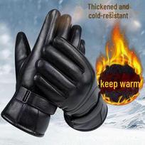 Men's Waterproof Leather Motorcycle Gloves with Touchscreen Capability - Winter Warmth, Windproof, Velvet Lining One Size