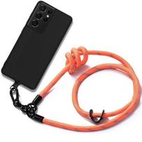 Crossbody Case for Samsung Galaxy S21 Ultra - Shockproof Black TPU with Sturdy Orange Lanyard oranžinė