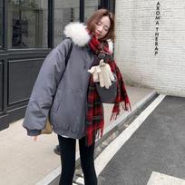 Winter Hooded Cotton Coat Women Thickened Parka Jacket Versatile Workwear Fashion Outwear S pilka