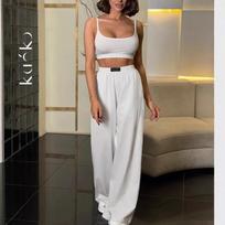 Trendy Women's Two-Piece Sling Vest & Wide-Leg Pants Set XL