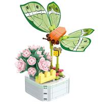 Rose Mini Butterfly Potted Plant Bonsai Flower Block Rose Decoration Diy Building Block Model Educational Toys For Kids Gift