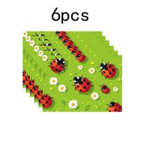 Christmas Ladybug Placemats Set Green Red Holiday Party Decor Linen Table Mats Farmhouse Kitchen Xmas Tableware Gift For Kids 4PCS