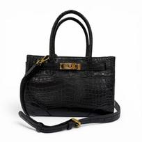Great LEATHER JEWELS Handbag JRA tag attached 2-way shoulder bag black Crocodile Used