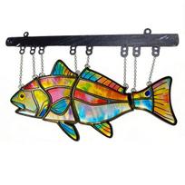 Fish Suncatcher Stained Glass Style Window Hanging Panel Colorful Fish Wind Chimes with Chain for Indoor Outdoor Home Garden Decor Gifts for Fish