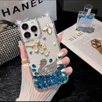 Mobile phone case swan suitable for samsung S23 S24 luxury rhinestone iphone17pro max transparent silicone iphone17pro max balta
