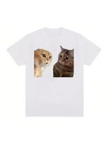 Funny And Cute Cat Talking Meme Pattern Cotton T-Shirt For Women's Fashion Short Sleeved T-Shirt Casual Round Neck T-Shirt S įvairiaspalvis