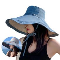 Double-Sided Sunshade Cap Foldable Sun Hat Fashion Women's Beach Hat  Outdoor mėlyna