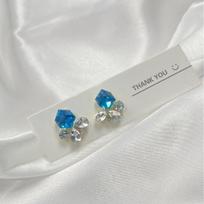 Exquisite French Blue Crystal Water Drop Square Earrings - Simple, High-End Beach Style