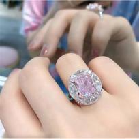 Women's High-End Bubble Gum Pink Diamond Ring: Adjustable, Light Luxury, Super Sparkly Design Adjustable