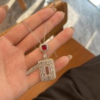 Ruby Diamond Zircon Square Necklace & Earrings – Trendy National Style