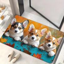 Cute Corgi Puppies & Autumn Leaves Round Rug, Playful Dog Theme Floor Mat,Non-Slip Washable Circle Carpet for Bedroom & Entrance 40x60cm
